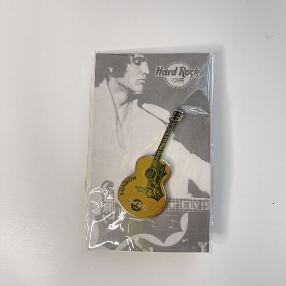 Hard Rock Cafe London Elvis Presley HOLLYWOOD Enamel Guitar Pin SEALED PACKAGE - Picture 1 of 6